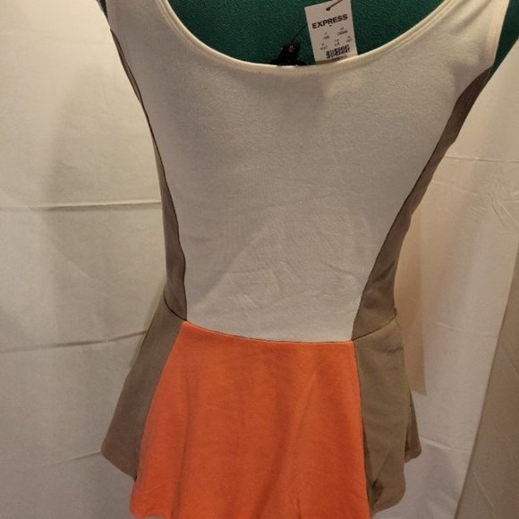 Express NWT Block Colored Peplum Tank Coral, Beige, White M - Picture 7 of 11